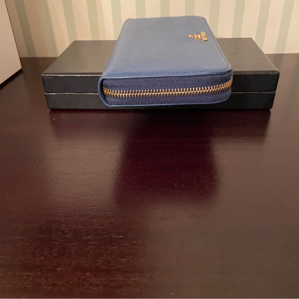 Prada Saffiano Leather Wallet in Blue Box, Tissue and Card - Picture 5 of 15
